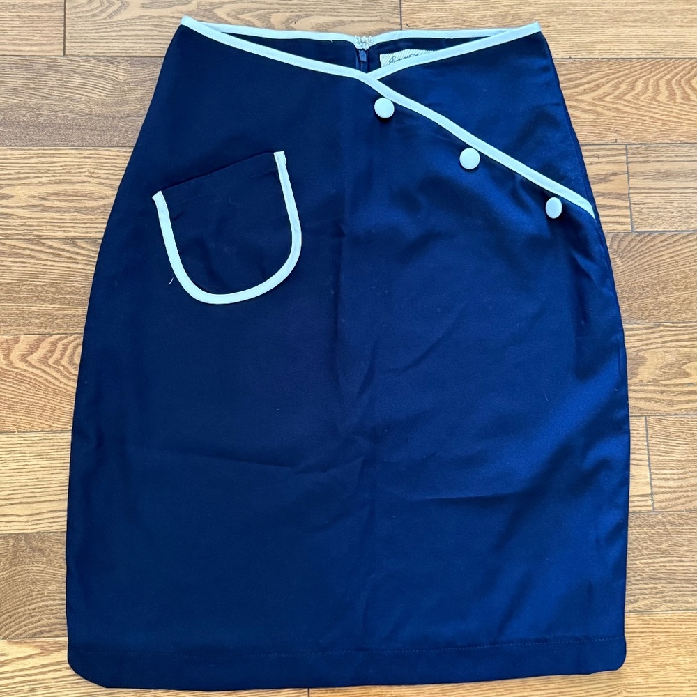 Nautical sailor pin up navy and white high-waisted pencil skirt